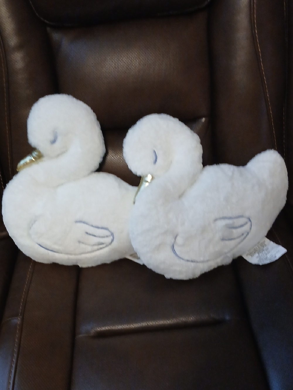 Plush White Swan Accent Pillow Pair with Gold Beaks (2 pair)
